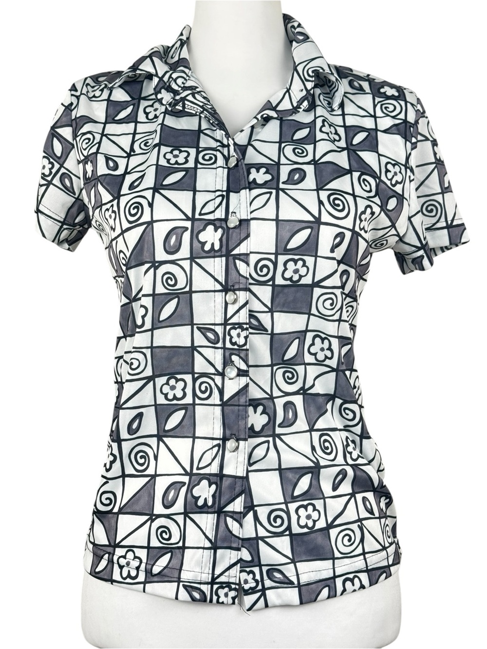 Y2K Vintage In Charge Floral Abstract Button Down Short Sleeve Shirt Medium